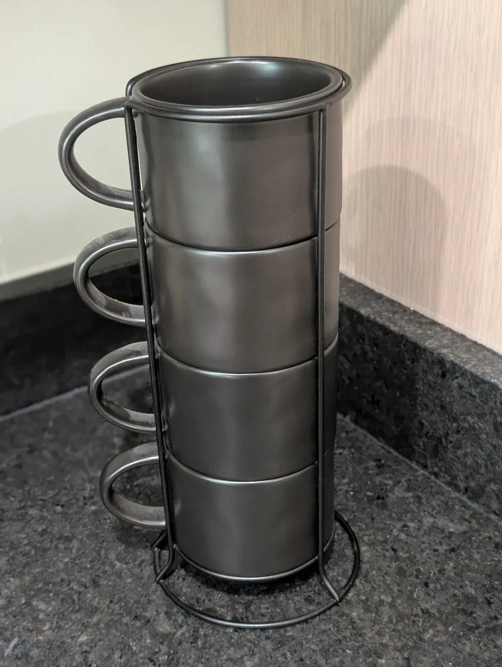 Rae Dunn Black Stackable Coffee Mug Tower with White 'COFFEE' Lettering